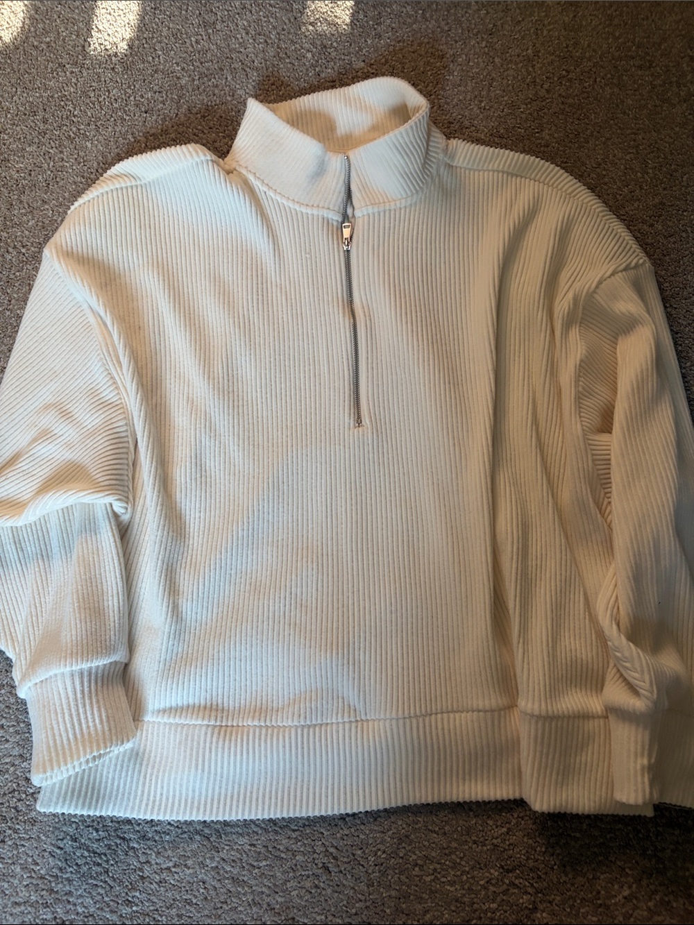 Abercrombie & Fitch Cream Ribbed Half-Zip Turtleneck Sweater